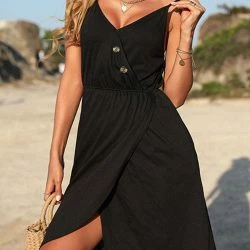 Anna-Kaci V Neck Button Overlap Dress -ANNA-KACI SHOP M00762501268609 1774589558