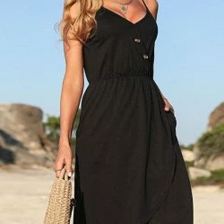 Anna-Kaci V Neck Button Overlap Dress