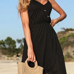 Anna-Kaci V Neck Button Overlap Dress -ANNA-KACI SHOP M00762501268609 4008589044