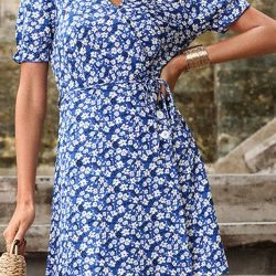 Anna-Kaci Floral Button Detail Wrap Dress