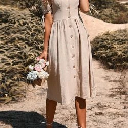 Anna-Kaci Button Down Tie Sleeve Dress -ANNA-KACI SHOP M00762501269767 1159173596