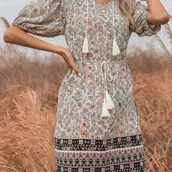 Anna-Kaci Tassel Tie Detail Boho Dress