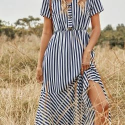 Anna-Kaci V Neck Striped Print Dress