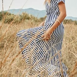 Anna-Kaci V Neck Striped Print Dress -ANNA-KACI SHOP M00762501271326 2270545146