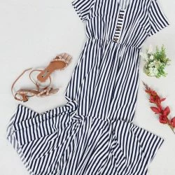 Anna-Kaci V Neck Striped Print Dress -ANNA-KACI SHOP M00762501271326 2763034815