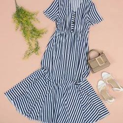 Anna-Kaci V Neck Striped Print Dress -ANNA-KACI SHOP M00762501271326 2894772899