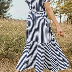 Anna-Kaci V Neck Striped Print Dress -ANNA-KACI SHOP M00762501271326 873550809