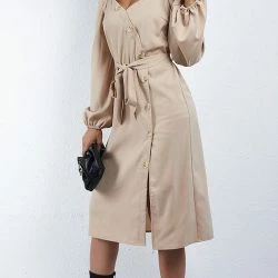 Anna-Kaci Surplice Button Puff Sleeve Dress -ANNA-KACI SHOP M00762501273504 1524312550