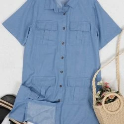 Anna-Kaci Short Sleeve Jean Shirt Dress Button Down -ANNA-KACI SHOP M00762501273962 1539507746