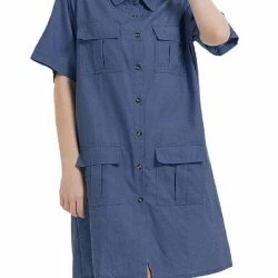 Anna-Kaci Short Sleeve Jean Shirt Dress Button Down