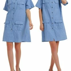 Anna-Kaci Short Sleeve Jean Shirt Dress Button Down -ANNA-KACI SHOP M00762501273962 275931756