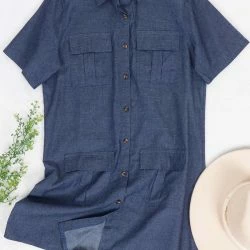 Anna-Kaci Short Sleeve Jean Shirt Dress Button Down -ANNA-KACI SHOP M00762501273962 3917068639