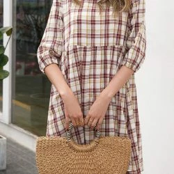 Anna-Kaci Round Neck Plaid Dress -ANNA-KACI SHOP M00762501275355 1081448007