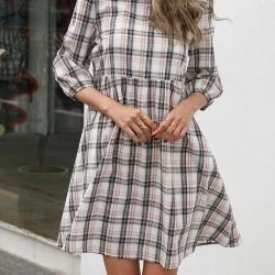 Anna-Kaci Round Neck Plaid Dress -ANNA-KACI SHOP M00762501275355 1860590336