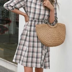 Anna-Kaci Round Neck Plaid Dress -ANNA-KACI SHOP M00762501275355 1915351337