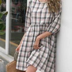 Anna-Kaci Round Neck Plaid Dress -ANNA-KACI SHOP M00762501275355 2673062747