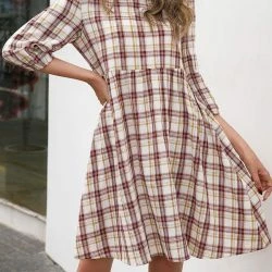 Anna-Kaci Round Neck Plaid Dress -ANNA-KACI SHOP M00762501275355 46888557