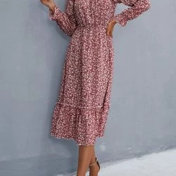 Anna-Kaci Square Neck Floral Ruffle Dress