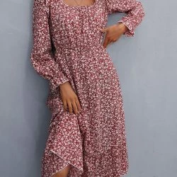 Anna-Kaci Square Neck Floral Ruffle Dress -ANNA-KACI SHOP M00762501277816 3545282366