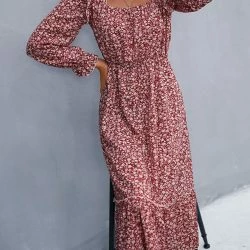 Anna-Kaci Square Neck Floral Ruffle Dress -ANNA-KACI SHOP M00762501277816 780317987