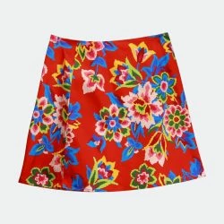 Carolina Herrera Women's Chili Red Multi Digital Flowers Mini Skirt