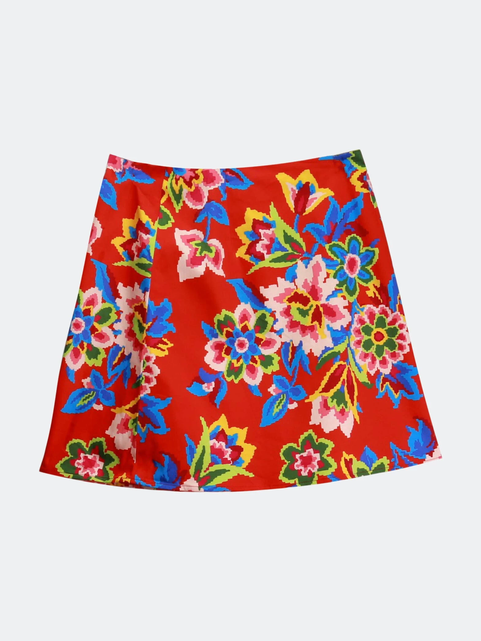 Carolina Herrera Women's Chili Red Multi Digital Flowers Mini Skirt 1 Carolina Herrera Women's Chili Red Multi Digital Flowers Mini Skirt