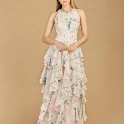 Lara High Neck, Ruffled Skirt Printed Dress