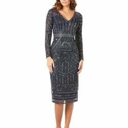 Lara Long Sleeve Midi Dress With V-Neckline