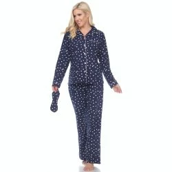 White Mark Omen's Polka Dots Three Piece Pajama Set