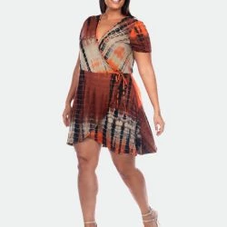 White Mark Plus Size Tie Dye Print V-Neck Wrap Dress -ANNA-KACI SHOP M00840060460433 2296295376