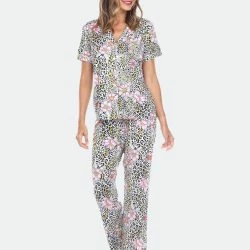 White Mark Short Sleeve & Pants Tropical Pajama Set