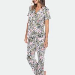 White Mark Short Sleeve & Pants Tropical Pajama Set -ANNA-KACI SHOP M00840060466848 4064276023