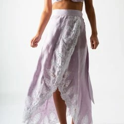 Miguelina Clarice Embroidered Wrap Skirt In Lavender