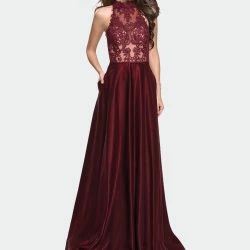 La Femme Ong Prom Dress With Satin A-line Skirt And Beading