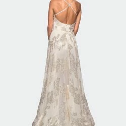 La Femme Sheer Floral Silk Burnout Prom Dress With Shorts -ANNA-KACI SHOP M00849667080518 4158318458