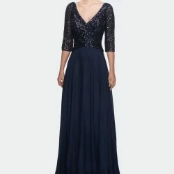 La Femme Ong Chiffon Evening Gown With Sequined Bodice