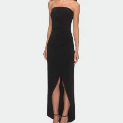 La Femme Ong Strapless Jersey Dress With Side Ruching