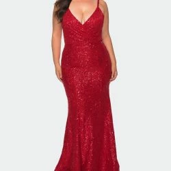 La Femme Sequin Curvy Dress With Cut Out Open Back