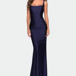 La Femme Ong Jersey Prom Dress With Full V-Shaped Back