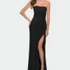 La Femme Strapless Jersey Dress With Ruching And Skirt Slit
