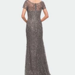 La Femme Beaded Long Dress With Illusion Top And Sleeves -ANNA-KACI SHOP M00849667146184 1863238604