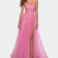 La Femme A-line Tulle Gown With Floral Embroidery And Pockets