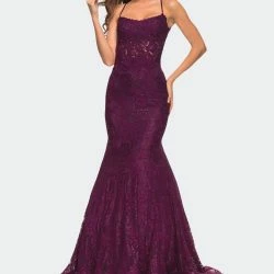 La Femme Mermaid Lace Gown With Sheer Bodice And Open Back