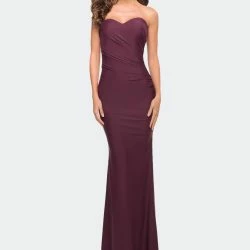 La Femme Sweetheart Strapless Gown With Side Ruching