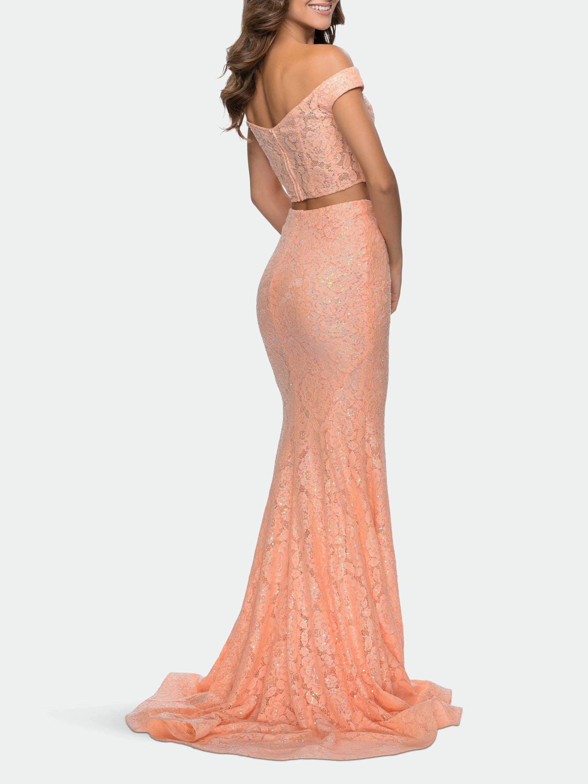 La Femme Two Piece Off The Shoulder Sequin Lace Prom Dress 2 La Femme Two Piece Off The Shoulder Sequin Lace Prom Dress - Image 2