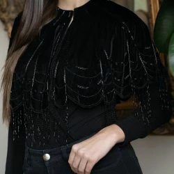 Saachi Style Ops Embellished Velvet Capelet -ANNA-KACI SHOP M00851000323374 4273317804