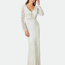Lara 51090- Long Sleeve Beaded Bridal Gown