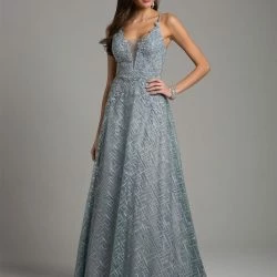 Lara 29925 - V-Neck Ballgown With Spaghetti Straps