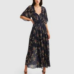 Belle & Bloom Amour Amour Ruffled Midi Dress - Navy