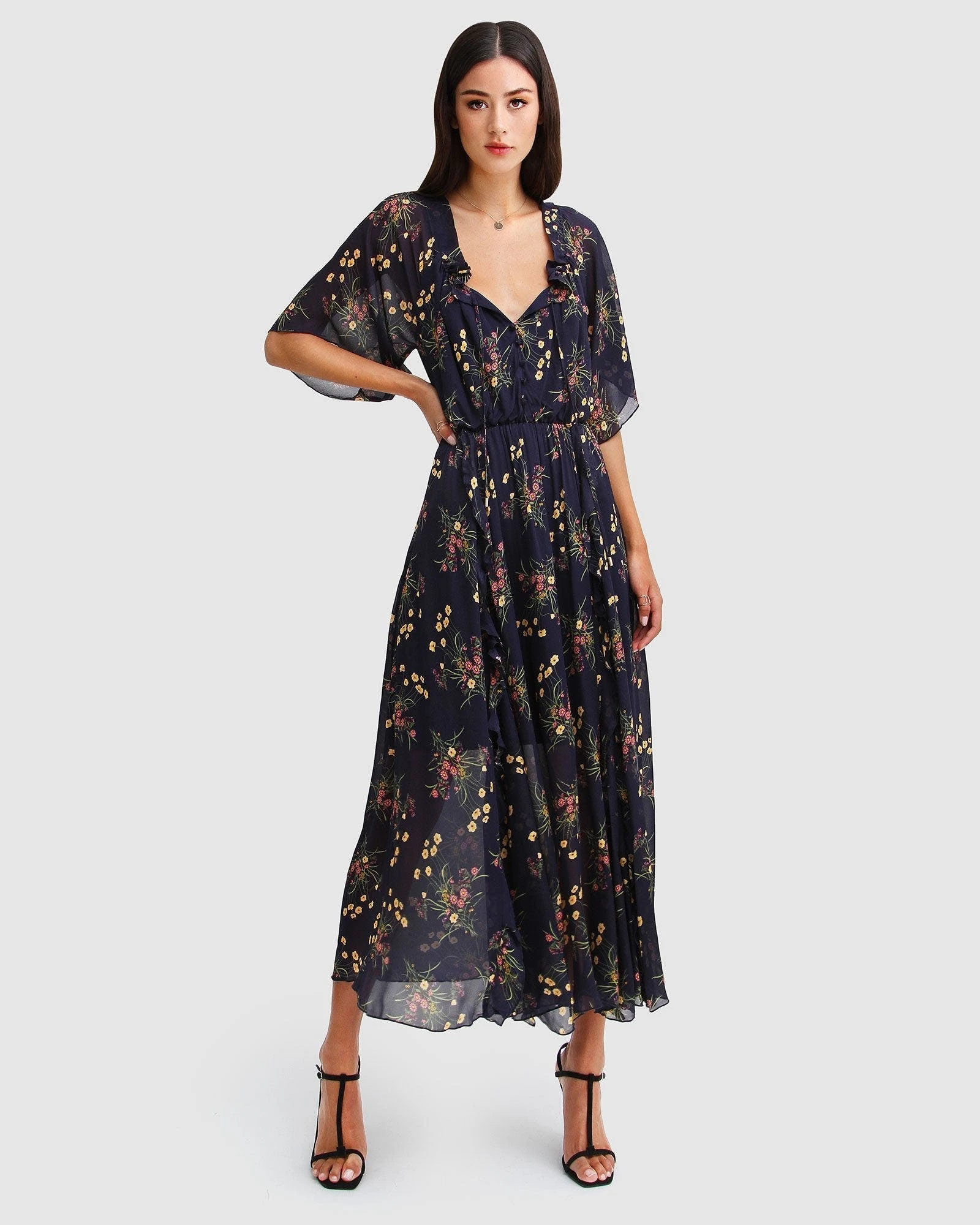 Belle & Bloom Amour Amour Ruffled Midi Dress - Navy 1 Belle & Bloom Amour Amour Ruffled Midi Dress - Navy